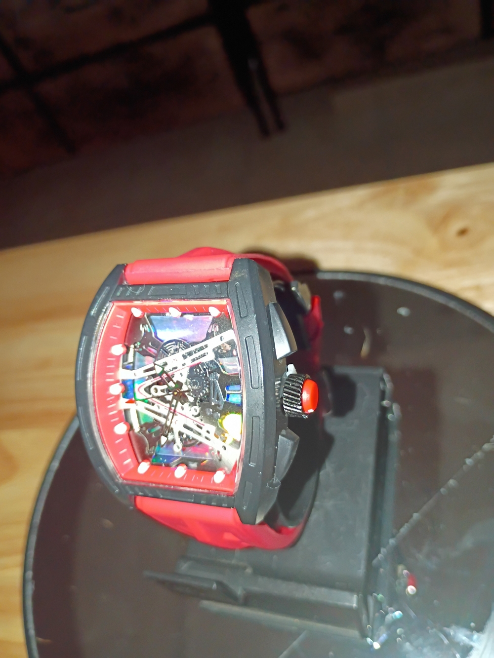 Red Sport Skeleton Dial barrel watch
